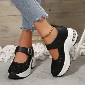 Women's breathable mesh platform sneakers with Mary Jane strap and air cushion