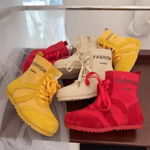 Modische Kinder-High-Top-Canvas-Stiefel in leuchtenden Rot-, Gelb- und Beigetönen