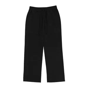 Pantaloni casual da uomo in lino nero con coulisse e taglio dritto a gamba larga