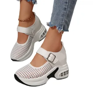 White breathable perforated wedge sandals for women with thick non-slip soles