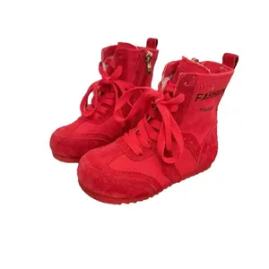 Bottes mi-mollet en toile rouge pour enfants avec fermeture éclair et des lacets