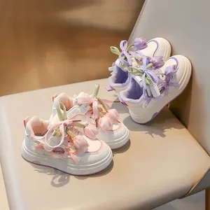 Nouvelles Chaussures de Skate pour Enfants Printemps Automne 2025 Baskets à Fleurs 3D pour Bébés Filles Chaussures Décontractées en Cuir PU Respirant