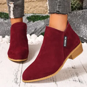 Dames Retro Puntige Chelsea Boots Van Suède-look Zijrits Middelgrote Blokhak Martin Boots Herfst Winter Enkellaarsjes