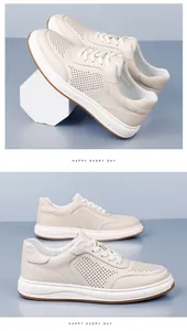Détail des chaussures d'été en cuir véritable perforé respirant pour hommes beige