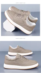 Détail de baskets en cuir perforé kaki pour hommes avec un design respirant