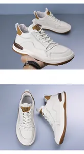 Detaillierte Ansichten der weißen hohen Leder-Freizeitschuhe für Herren mit braunen Sohlen