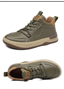 Detail der olivgrünen Leder-Sneaker in High-Top-Optik aus zwei verschiedenen Winkeln