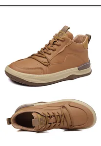 Detailansicht retro braune Leder-High-Top-Freizeitschuhe mit einzigartigem Zungenlogo