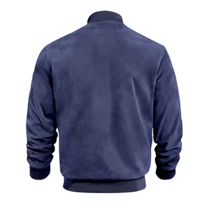 Vue arrière détaillée d'un blouson aviateur en daim bleu marine pour homme avec bords