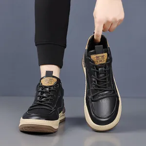 Schwarze High-Top-Freizeitschuhe aus echtem Rindsleder mit trendigem Design für Herren