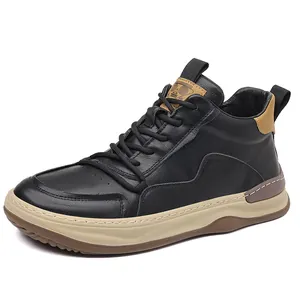 Stilvolle schwarze High-Top-Echtleder-Freizeitschuhe für Herren im trendigen Design