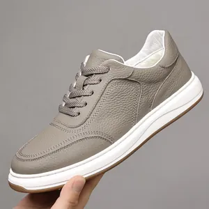 Chaussures Décontractées pour Hommes en Cuir de Vachette de Première Couche Chaussures en Cuir Doublées de Polaire Chaudes Semelle Souple Baskets à Lacets