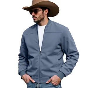 Veste décontractée en daim à fermeture éclair pour homme style cowboy western bleu