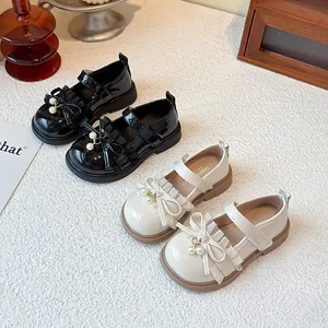 Süße Mädchen Prinzessinnenschuhe Mikrofaser Weiche Sohle Mary Janes Mit Schleife Spitze Künstliche Perlen Dekoration Flache Schuhe