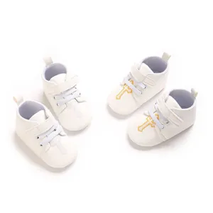 Infant Christening Shoes Cross Embroidery Soft Sole Prewalker Shoes For Baby Boys Girls PU Leather Baptism Casual Shoes