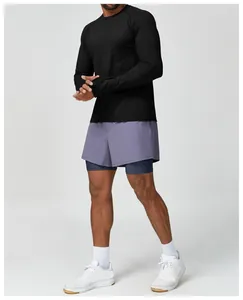 Schwarzes Langarm-Sportshirt für Herren, schnelltrocknend für Training und Yoga