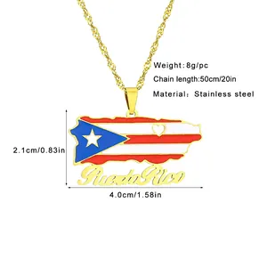 Detailansicht der Puerto Rico Flaggen Halskette mit 50cm Kette und 8g Gewichtsangaben
