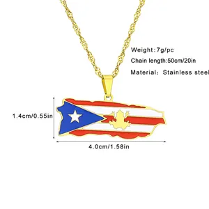 Detaillierte Maße der Puerto Rico Flagge Halskette aus goldenem Edelstahl