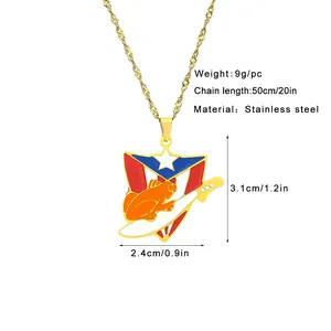 Detailansicht der Puerto Rico Flagge Frosch Anhänger Kette mit Maßen und Daten.