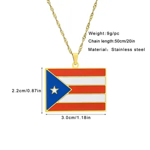 Puerto Rico Flagge Kette Detail: 2,2x3cm Anhänger, 50cm goldene Edelstahlkette für Damen.