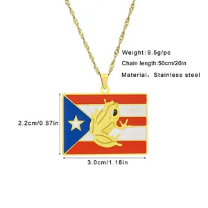 Detaillierte Maße der Halskette mit Puerto Rico Flagge und Coqui-Frosch-Anhänger