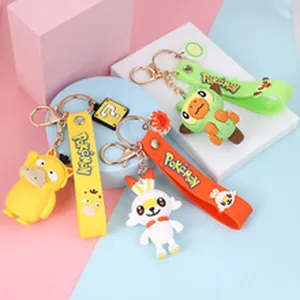 Detail view of Pokemon character keychains with colorful wrist straps and charms