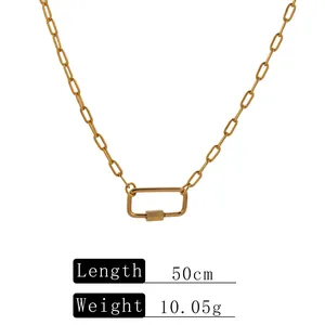 Detail view of a gold stainless steel paperclip necklace with 50cm length and 10.05g weight