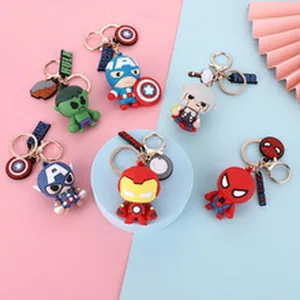 Colorful Marvel superhero character rubber keychains set including Spider-Man and Iron Man