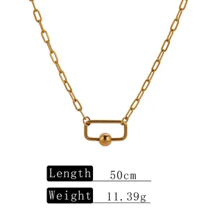 Macro view of gold stainless steel paperclip chain necklace with 50cm length spec