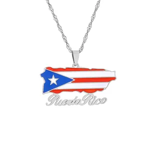 Nahaufnahme der Puerto Rico Flagge Halskette mit rot weiß und blauem Emaille-Anhänger