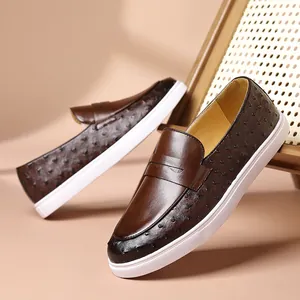 Mocasines Casuales para Hombre con Patrón de Avestruz Zapatos sin Cordones de Cuero Sintético Moda Talla Grande Suela Plana