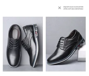 Men's classic black leather business casual shoes with soft comfortable upper design