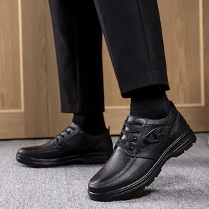 Herren Echtes Leder Freizeit Schuhe Bequeme Mittleren Alters Väter Laufschuhe Rutschfeste Gummisohle Schnürschuhe Braun Schwarz Sneakers