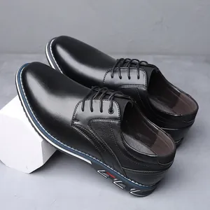 Men's Casual Leather Shoes British Style Business Formal Dress Shoes Fashion Lace Up Non-Slip Classic Sneakers For Men