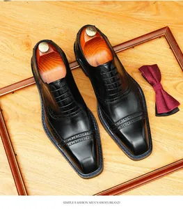 Chaussures Oxford en cuir noir haut de gamme pour hommes avec bout carré et perforations