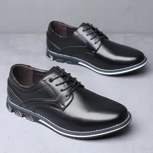 Classic black men's business casual leather shoes with stylish derby lace-up design