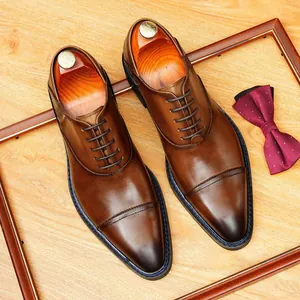 Chaussures Richelieu Homme Bout Pointu Cuir de Vache Véritable Bout Rapporté Bruni Affaires Mariage Chaussures de Ville