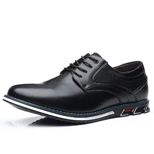 Classic black men's business casual leather shoes featuring stylish textured side panels