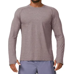 Meliertes, schnelltrocknendes Herren Sport-Langarmshirt mit Daumenlöchern für das Training