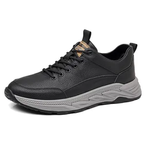 Premium schwarze Herren-Leder-Sneaker mit dicker grauer Sohle für sportlichen Komfort