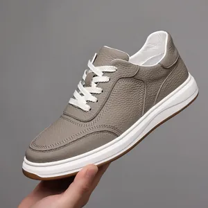Men's Casual Sneakers Top Grain Cowhide Leather Fleece Lined Warm Winter Skate Shoes Thick Sole Lychee Texture Board Shoes