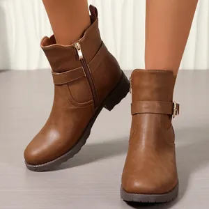 Bottines western rétro marron avec boucle latérale et fermeture éclair à talon bloc
