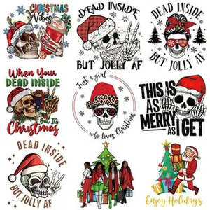 Collection of Christmas skull heat transfer sticker designs for clothing decoration.