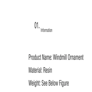 Specifica dettagliata dell'ornamento del mulino a vento in resina con materiale.