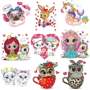Cartoon Unicorn Animal Heat Transfer Patches DIY Iron On Stickers For T-Shirts Bags Clothing Decoration Multicolor Printed Pattern