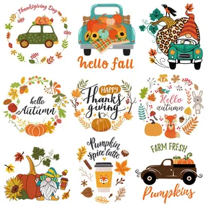 Thanksgiving Gnome Pumpkin Truck Heat Transfer Patch Autumn DIY Iron On Decal For Clothing T-Shirt Bag Decoration