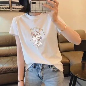 T-shirt décontracté en coton blanc avec imprimé transfert thermique fille papillon