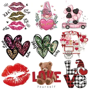Valentine's Day Heart Heat Transfer Patches DIY Clothing Decor Cartoon Gnome Flower Leopard Print Iron On Patches For T-Shirt