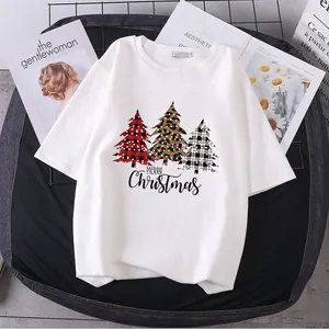 White Christmas t-shirt featuring three leopard and plaid tree graphics with Merry Christmas text