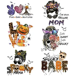 Halloween Επιθέματα Μεταφοράς Θερμότητας για Ρούχα DIY Αυτοκόλλητα Σιδερότυπα Κρανίο Κολοκύθα Νυχτερίδα Τυπωμένα Επιθέματα για Τσάντες